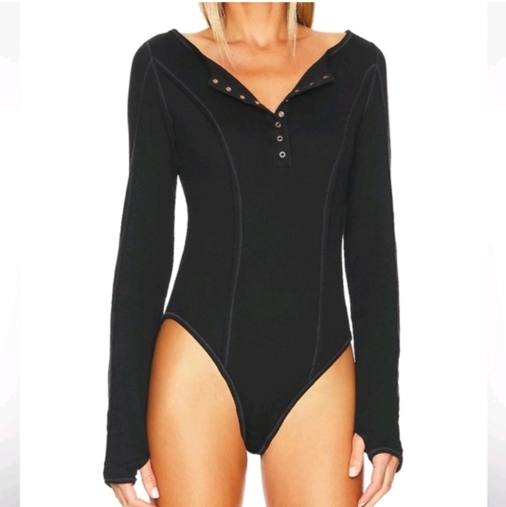 Free People Sloane Henley Bodysuit Long Sleeve
